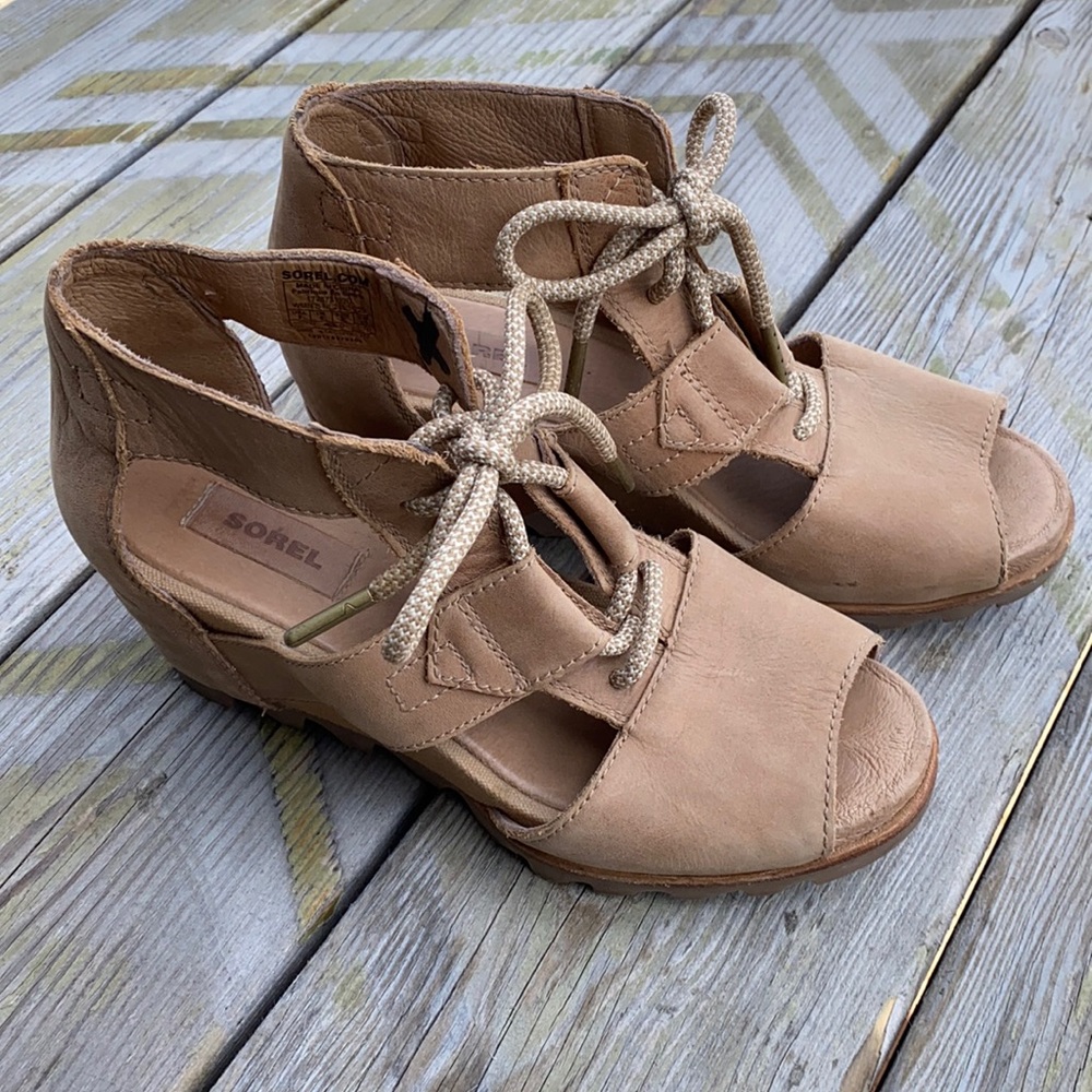 Sorel Leather Laceup Wedge Sandals